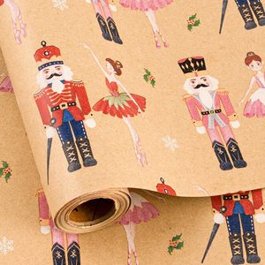 Papier d'emballage de Noël Burymento, design Casse-Noisette, en papier kraft, 17 pouces x 32,8 pieds, mini rouleau pour emballer les cadeaux de Noël - Product Image 1
