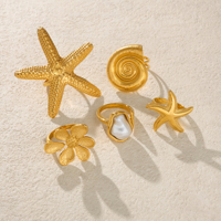 NEU Boho Barock Ägäis Sizilianisch Strand Seestern Blumen Ring Set Dazan 18k PVD Vergoldeter Edelstahl Sommer Damen Schmuck
