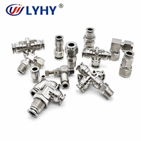 Raccord pneumatique mâle en acier inoxydable série PB 4-16 mm à trois voies, filetage mâle, pour air polyuréthane/nylon, fourni par l'usine LYHY