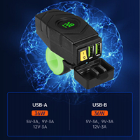Chargeur de téléphone pour moto double USB 36W QC3.0 12V-24V avec voltmètre, interrupteur marche/arrêt, adaptateur de charge rapide double port étanche