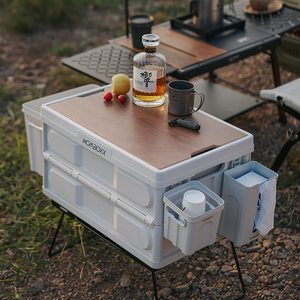 Tùy chỉnh nhà máy trực tiếp bán thả đóng mở nhựa gấp hộp lưu trữ có thể gập lại cắm trại hộp với nắp bằng gỗ - Product Image 2