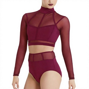 Ensemble de costumes de danse jazz pour femmes, haut à manches longues transparent, pantalon taille haute, tenue de scène - Product Image 4
