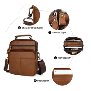 לוגו מותאם אישית עור אמיתי תיק גברים וינטג 'מזדמנים בסגנון וינטג' שליח תיק יד קרוסדרסינג יד לגברים - Product Image 5