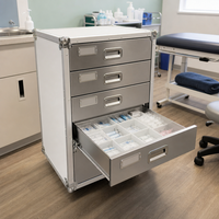 Commode de rangement à tiroirs multi-compartiments avec séparateurs en grille et supports pour flacons - Armoire de rangement pour fournitures médicales en aluminium thermolaqué ISO-9001