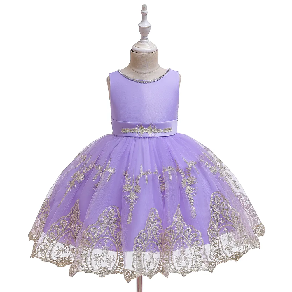 Милые детские праздничные платья в западном стиле с круглым вырезом для девочек, фиолетовое хлопковое платье принцессы, ночное платье для девочек