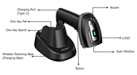Lecteur de codes-barres sans fil Aigather 1D 2D QR, scanner de codes-barres laser sans fil, inventaire bancaire A-9533HD