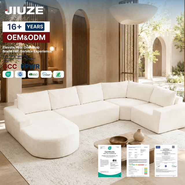 U-Shaped Modern Modular Fabric Sponge Three Seat Corner Sectional Compression Sofa Eco-Friendly Cooling Design Villa School
