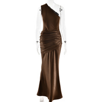 Robes longues vintage asymétriques à une épaule pour femmes, élégantes robes de soirée en tulle, robes en satin à taille basse asymétrique pour femmes