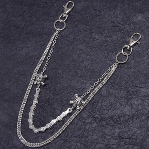 yueli Men's <b>Skull</b> Waist Chain Zinc Alloy Double Layer Hip Hop Punk Rock Jeans Chain Daily Wear - Product Image 2