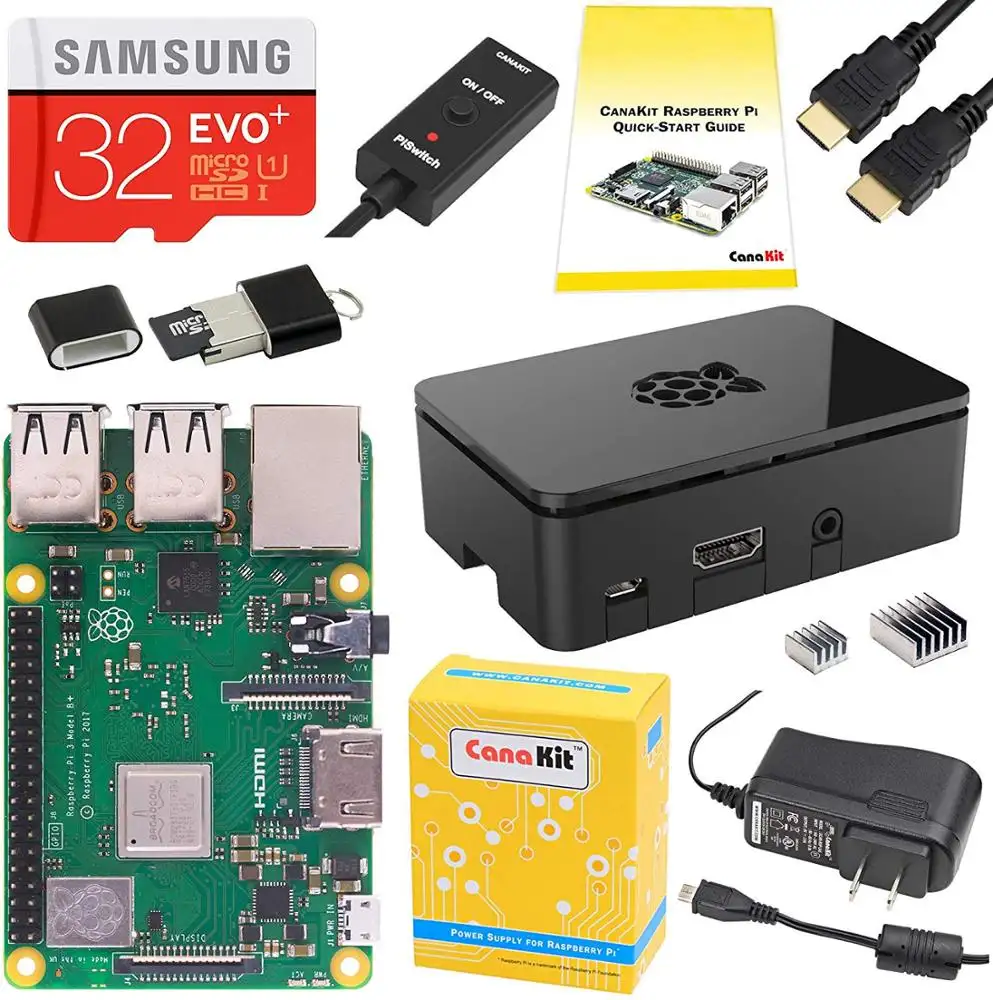 Raspberry Pi 3 B+ (B Plus) Starter Kit (32 GB EVO+ Edition, Premium Black Case)