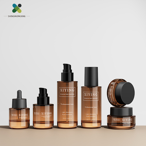 Ensemble de flacons de luxe en verre pour soins de la peau, dégradé ambre, pot de crème pour le visage, flacon de lotion, compte-gouttes d'huile essentielle, emballage cosmétique - Product Image 1