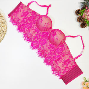 Nuovi Top <span class=keywords><strong>Corsetto</strong></span> in Pizzo Nero Traspirante Sostenibile Sexy Crop Bustier con Colletto Halter in Tessuto Lavorato a <span class=keywords><strong>Maglia</strong></span> - Product Image 6