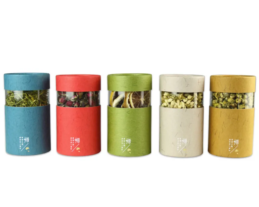 Embalagem de logotipo personalizada fornecedor, embalagem de caixa redonda de papel de embalagem de cilindro de grau alimentício, embalagem de chá especiarias, tubo de cartão com janela clara