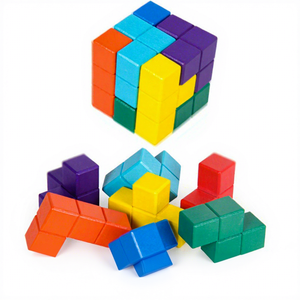 Jeu de construction 3D en cubes de bois colorés pour l'éveil cognitif et la logique des enfants - Product Image 4