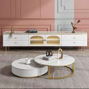 JINS Table basse de luxe de style moderne et supports de télévision en bois blanc avec support de tiroir meubles de salon de meuble de télévision - Product Image 4