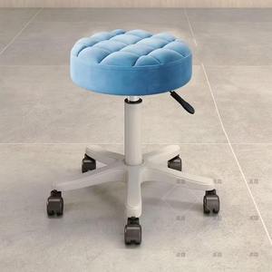 Minimalist PU Leather Adjustable Salon <b>Stool</b> With Wheels White - Product Image 4