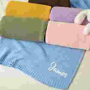Custom Embroidered Name Baby Blanket, Personalized Knitted Cotton Newborn Blankets, Gift for Baby Shower, Nursery Keepsake - Product Image 4