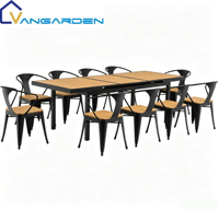 Ensemble table et chaises de jardin modernes, durables, extensibles, mobiles, en plastique et bois, imperméables, résistants aux UV, à séchage rapide, pliables