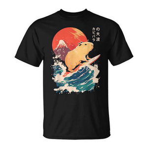 T-shirt japonais Capybara Surfing Wave Great Wave, unisexe, taille adulte M L XL XXL - Product Image 2