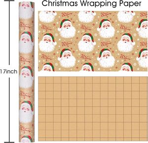Papel de regalo navideño de papel kraft con diseño de cabeza de Papá Noel y líneas de corte en la parte posterior, personalizable. - Product Image 2