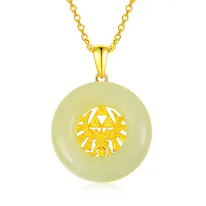 Round Yellow Jade 925 Sterling Silver Gold Plated Pendant Necklace Vintage Gifts