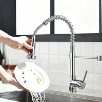 Keran Dapur Modern Hitam dari Paduan Seng, Model Tarik Turun, Pegangan Tunggal, Pemasangan di Dek, untuk Hotel, Air Panas Dingin, Mixer Wastafel, Keramik Premium
