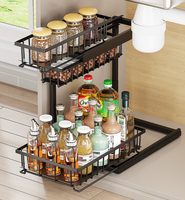 Panier coulissant ajustable sous évier en métal durable, étagère de rangement multifonctionnelle pour condiments et bouteilles de cuisine, vente en gros
