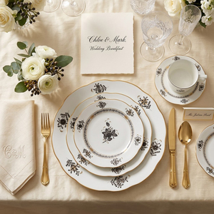 Juego de Vajilla de Porcelana Fina con Diseño Floral Negro y Detalles en Oro Real, Plato de Presentación Vintage, Taza de Café y Tazón para Eventos de <span class=keywords><strong>Hotel</strong></span> - Product Image 4