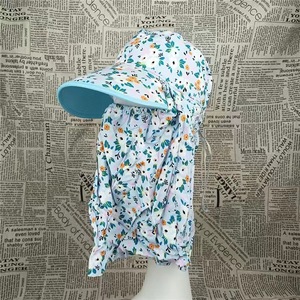 Chapeau de soleil à large bord pour femmes, imprimé floral, protection UV, couvre-cou, pour la cueillette du thé, le cyclisme - Product Image 1