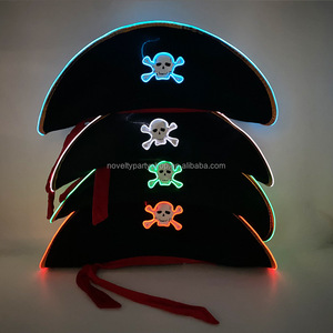Nouveauté Halloween LED Crâne <span class=keywords><strong>Pirate</strong></span> Capitaine Chapeau avec Garniture Dorée - Product Image 5