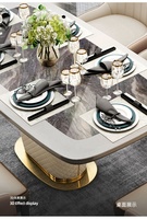 Ensemble table à manger en or blanc, 4 chaises, finition marbre noir doré Mobilier de maison Matériau métallique Design contemporain élégant et moderne
