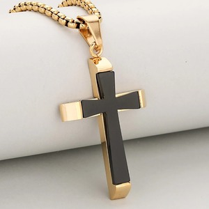 Collar con colgante de cruz de doble capa único para hombres y mujeres, de acero inoxidable, plateado, dorado, negro, amuleto de oración católica, joyería de la suerte. - Product Image 4