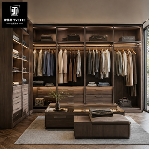 Armoire de chambre à coucher moderne en bois sur mesure pour appartement et hôtel, avec tiroirs et étagères de rangement du sol au plafond - Product Image 6