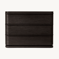 Table de chevet moderne RH LIGNE CLOSED NIGHTSTAND à 3 tiroirs, base en bois massif, grain de bois brun, armoire de rangement, ensemble de meubles de chambre à coucher