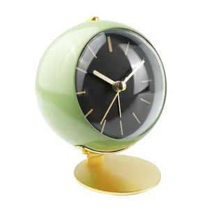 静音桌面闹钟圆形球形彩色金属支架礼品钟