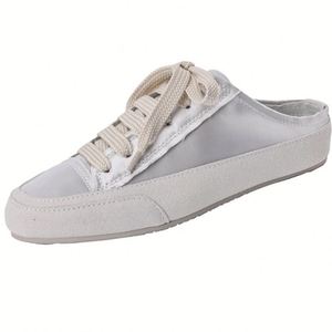 Women's <b>White</b> Slip on Round Toe Low Cut <b>Shoes</b> Thick Sole Lace up Platform <b>Flat</b> Casual <b>Shoes</b> Versatile Style - Product Image 6