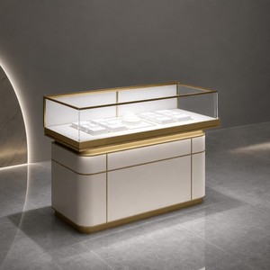 Vitrine de luxe personnalisable en verre trempé et acier inoxydable avec éclairage LED pour la présentation de bijoux - Product Image 1