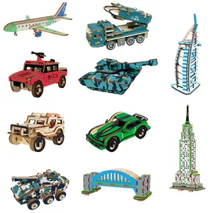 3D Wooden Puzzle Simple Kids Education Toys Military Toy Cars DIY Children Crafts Stereoscopic Model Laser Board Buildings Wood