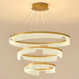 High quality multi-layer circle villa living room acrylic chandelier art elegant practical hanging wire bedroom pendant light