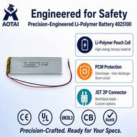 Baterai Lithium Polymer LiPo Isi Ulang Kustom Grosir Sel 4025100 3.7V 1100mAh untuk Audio Visual Slim OEM