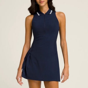 Vestido de tenis deportivo plisado con espalda cruzada, cuello alto, de nailon y elastano, con estampado personalizado, acanalado, cortado con láser, todo en uno - Product Image 5