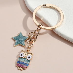 New Fashion Metal &amp; Alloy <strong>Keychain</strong> with Enamel <strong>Owl</strong> and Crystal Rhinestone Colorful Bling Keyring for Bag Pendant Decoration - Product Image 2