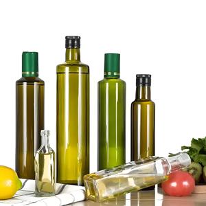 Grosir botol kaca cuka minyak zaitun warna Amber hijau datar 250ml 500ml 750ml dengan tutup sekrup - Product Image 4