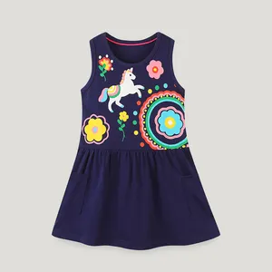 Vestido infantil para meninas, roupas orgânicas para crianças, vestidos de verão sem mangas ecológicos para meninas