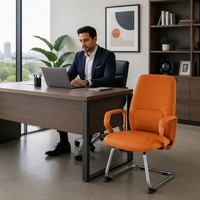 Chaise d'invité cantilever à accoudoirs en C 502, en cuir PU, base chromée, dossier haut, pour réunion et conférence, noir, blanc, orange