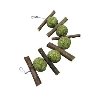 Natural Grass Ball Stick Chew Toy for Rabbits Guinea Pigs Hamsters and Chinchillas