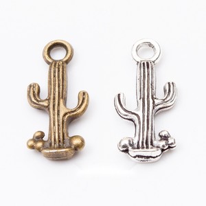 Colgante de <span class=keywords><strong>cactus</strong></span> Saguaro acanalado de aleación de zinc, color bronce plateado antiguo, con un solo anillo, para bodas en el desierto y como amuletos de vino - Product Image 1