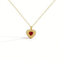 Collar de Lujo Chapado en Oro Vintage con Plata 925 y Granate, Diseño Texturizado en Forma de Corazón para Estilo Urbano, Fiestas y Regalo