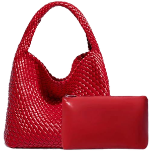 Damenmode Geflochtene gewebte Hobo-Tasche mit kleiner Tasche Geldbörse Ladies Long Handle Umhängetasche 2-teiliges Mumien taschen set - Product Image 1