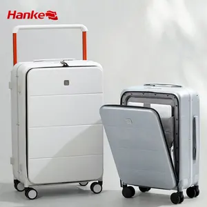 Hanke luxury aluminum frame spinner trolley suitcase business travel luggage set multi-functional suitcase luggage
